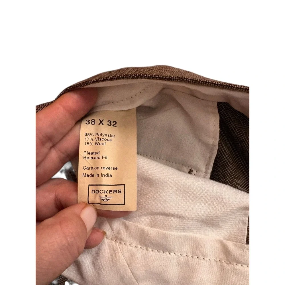 Dockers Men's Dress Pants 38x32 Brown Pleated Relaxed Fit‎ Wool Blend